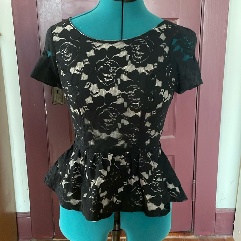 Black lace peplum top
